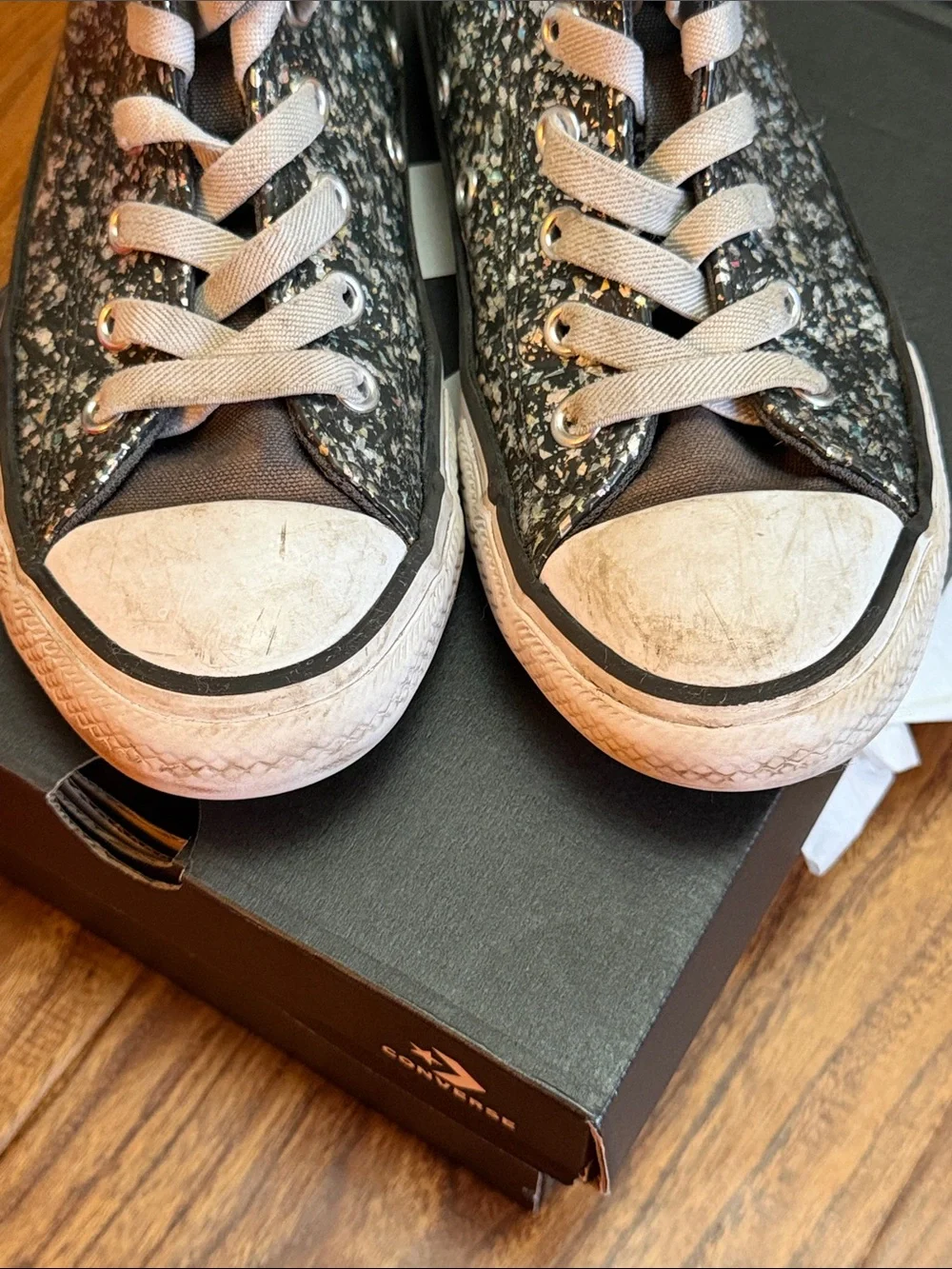 Converse Kids High-Top Glitter Sneakers in Black and Silver